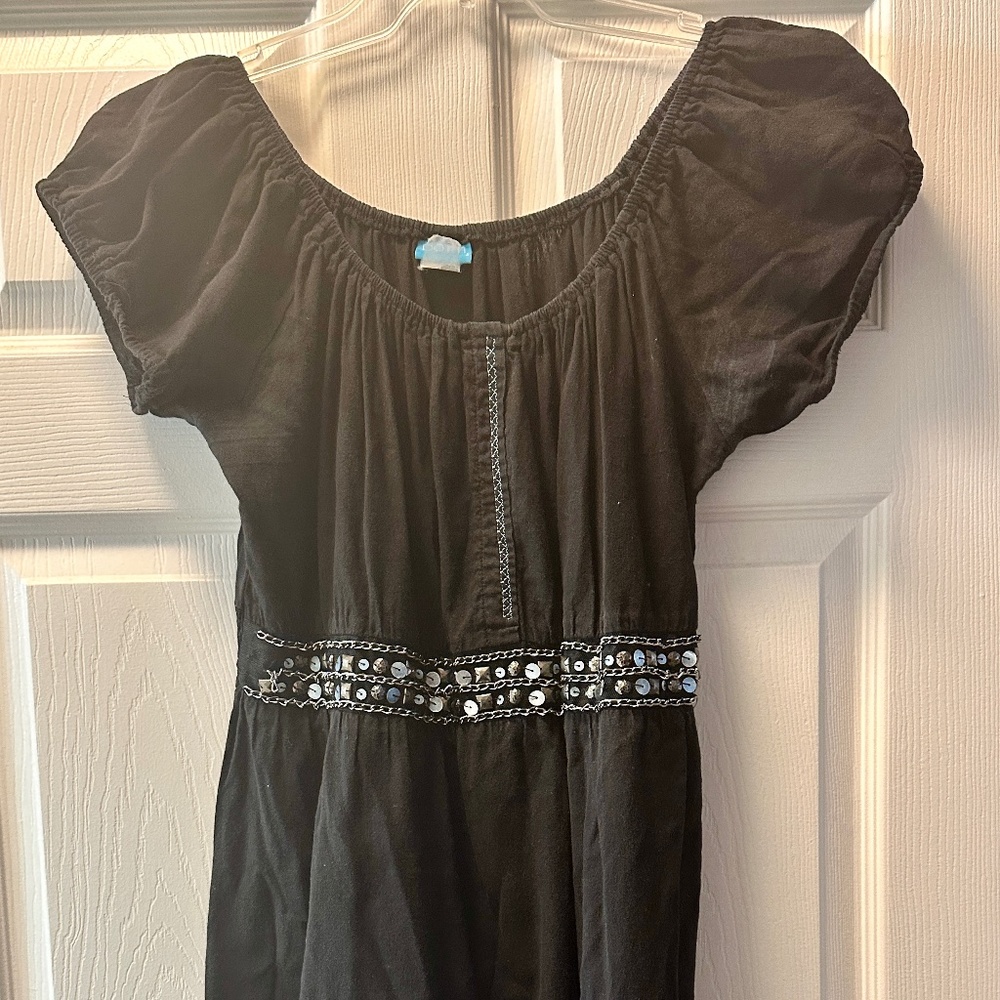 Black cotton Mexican style dress with sparkly detail
